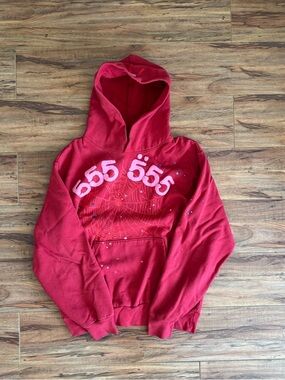 555 555 Sp5der Worldwide Red Angel Number Hoodie Size S